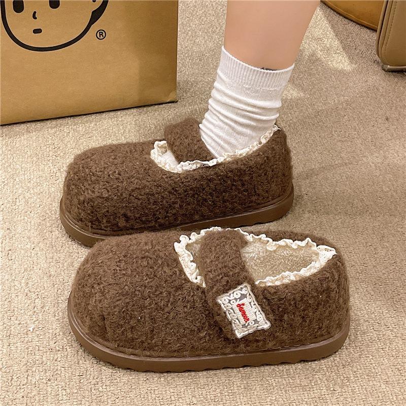 Mary Jane Baotou Cotton Slippers Women's Autumn and Winter New Thick-soled Comfortable and Versatile Home Velvet Warm Cotton Shoes