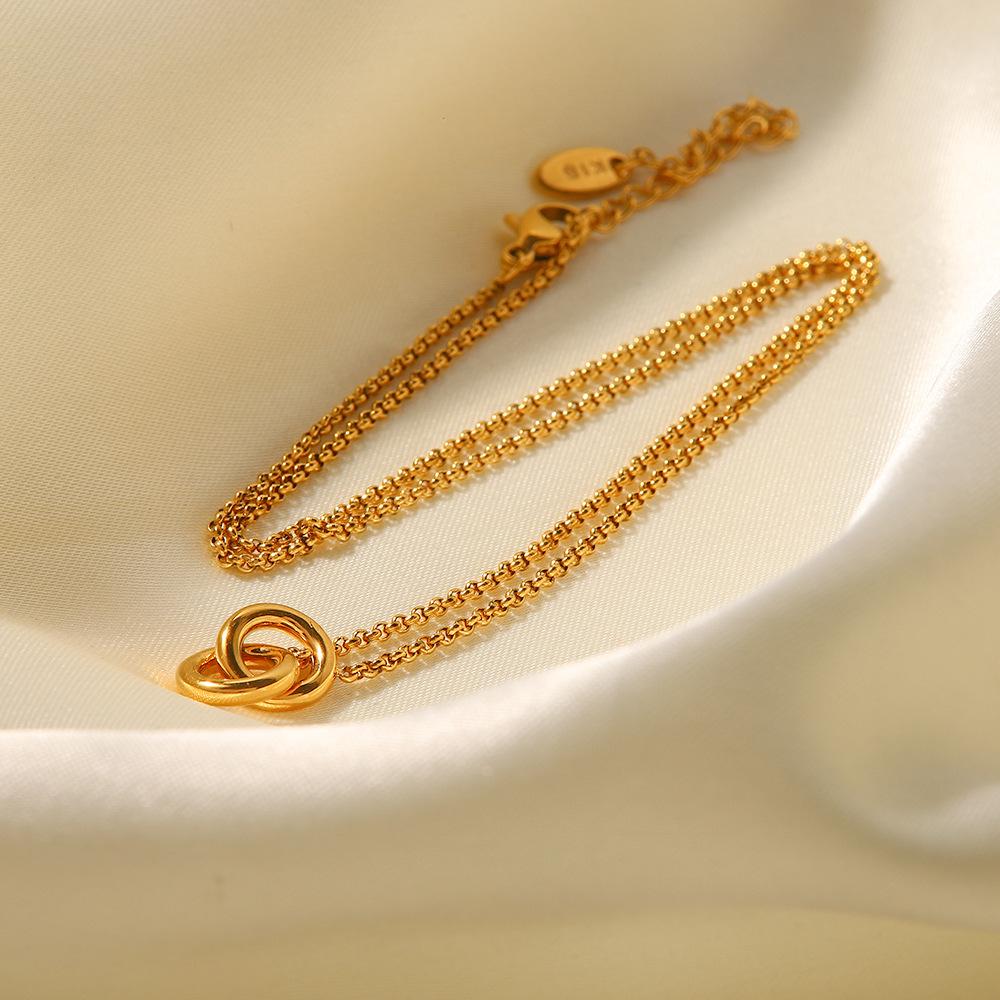 Yori High Quality Double Circle Pendant Necklace Gold Color Romantic Charm Textured Jewelry for Women Anniversary Gift