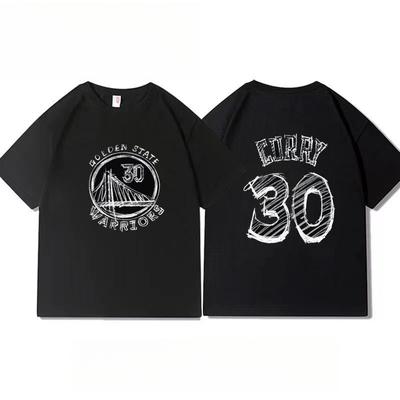 American Curry Jersey Painting Short Sleeve Summer Shoulder American Couple Heavy Cotton T-Shirt Summer Men's