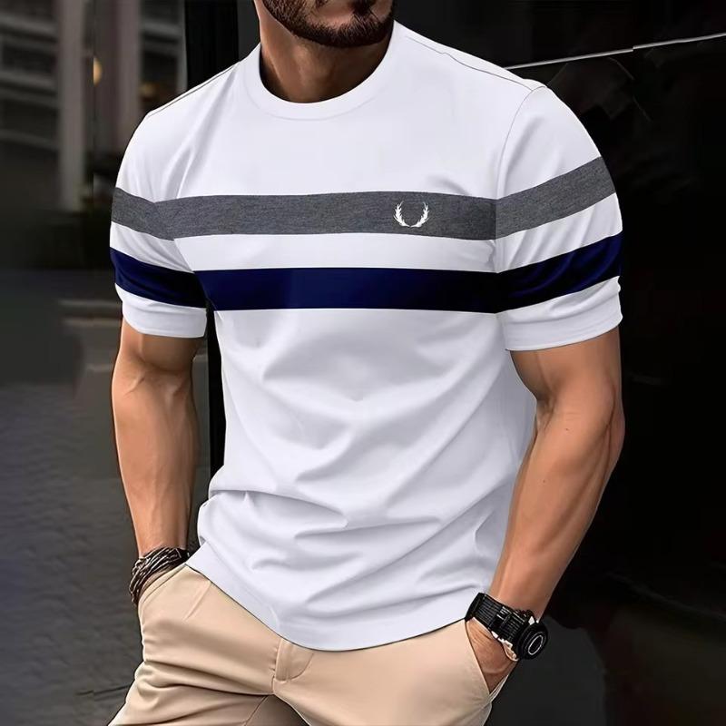 Herren 3D-Druck T-Shirt Streifenmuster Druck Kurzarm Rundhalsausschnitt Pullover Lässiges Oberteil