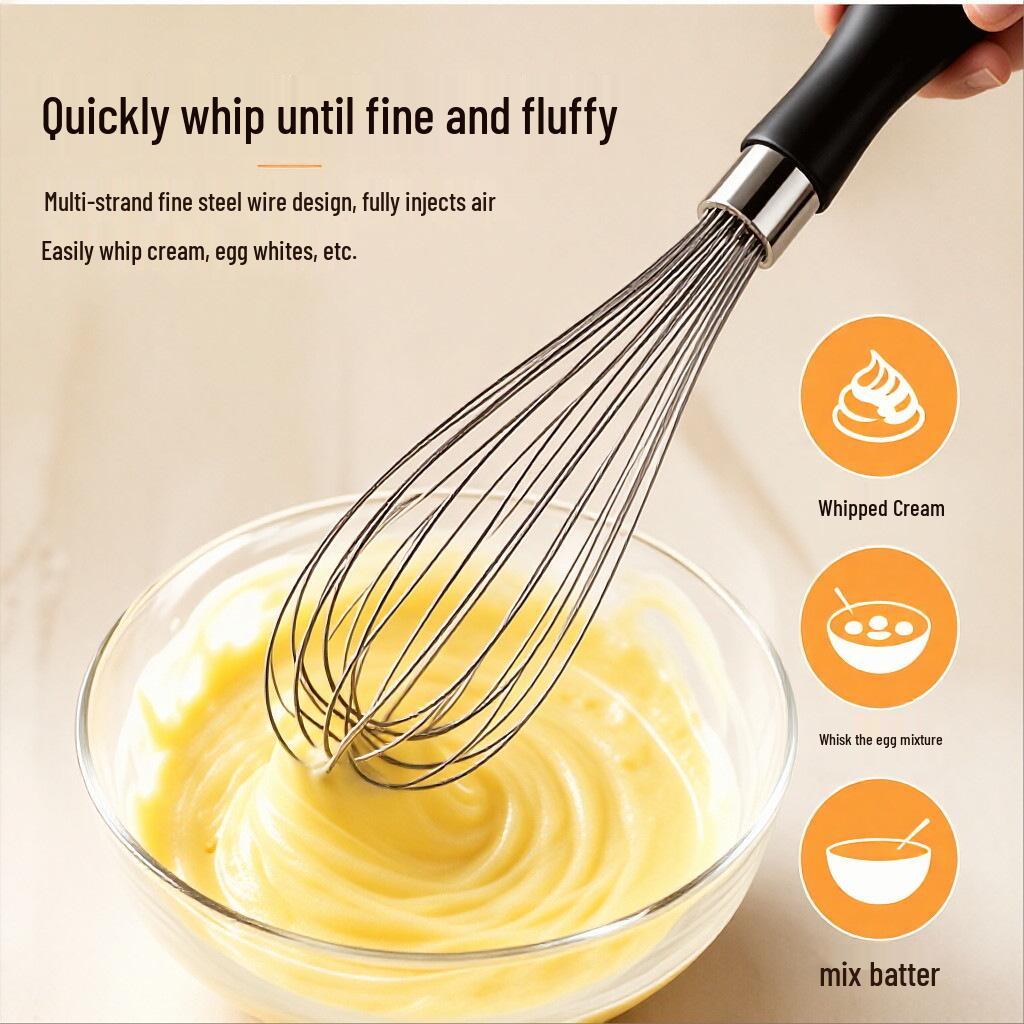 Stainless Steel Whisk Duo: Durable for whisking eggs & stirring sauces—a handy tool for home baking!