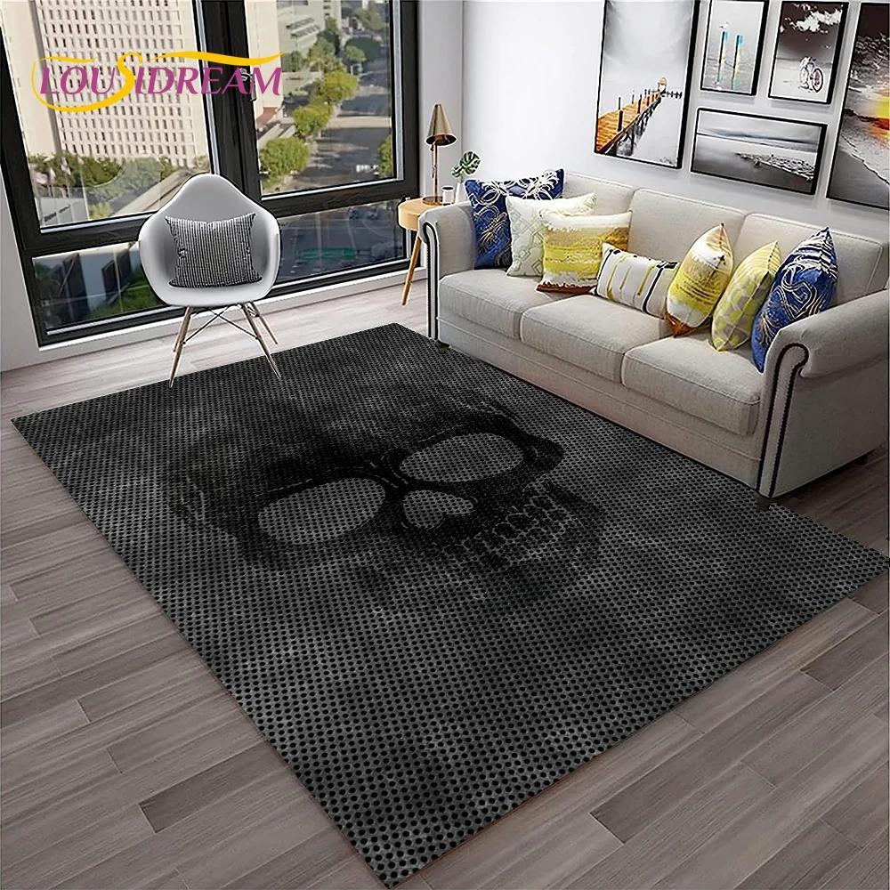 3D Gothic Horror Skull Carpet Rug for Home Living Room Bedroom Sofa Playroom Doormat Decor,Kid Game Area Rug Non-slip Floor Mat