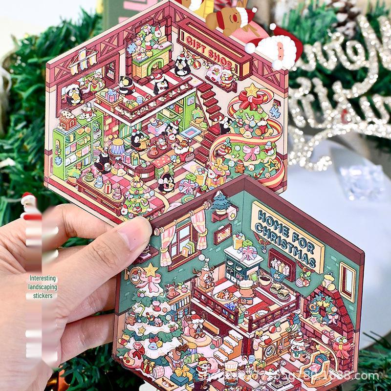 Senyou 3.0 Christmas Cottage 3D Miniature Scene Stickers - Exclusive DIY Landscape Decor