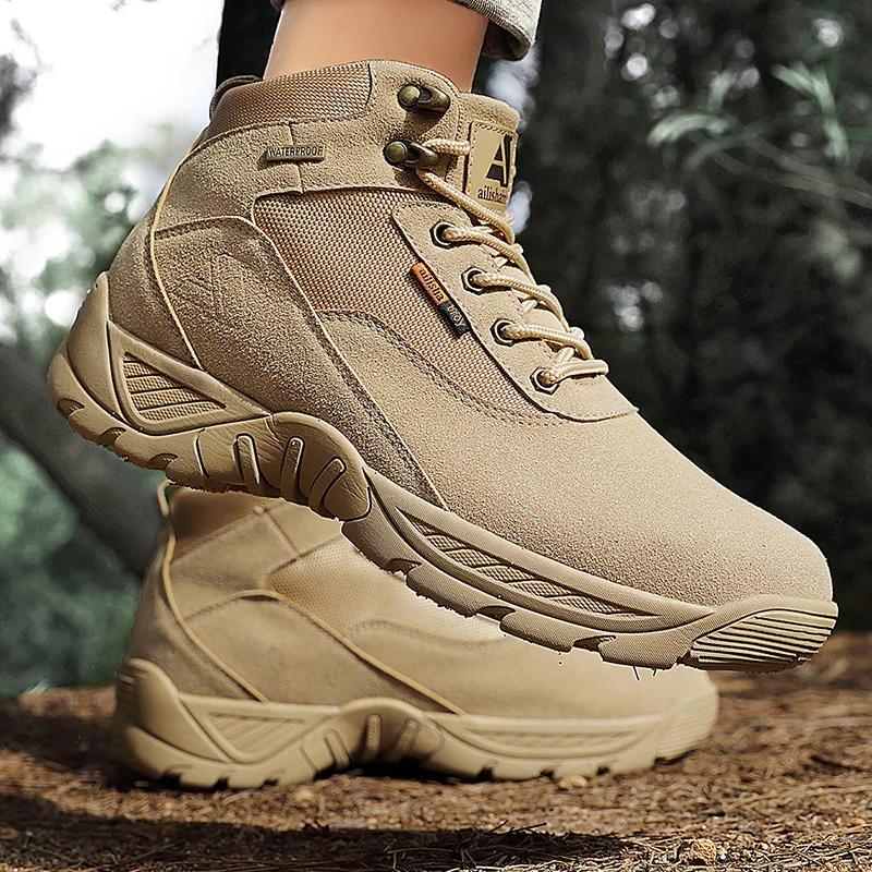 Men Tactical Boots Hiking Shoes Plus Size Boot Motorcycle Climbing Shoes Training Waterproof Outdoor Military Brand Ankle Casual