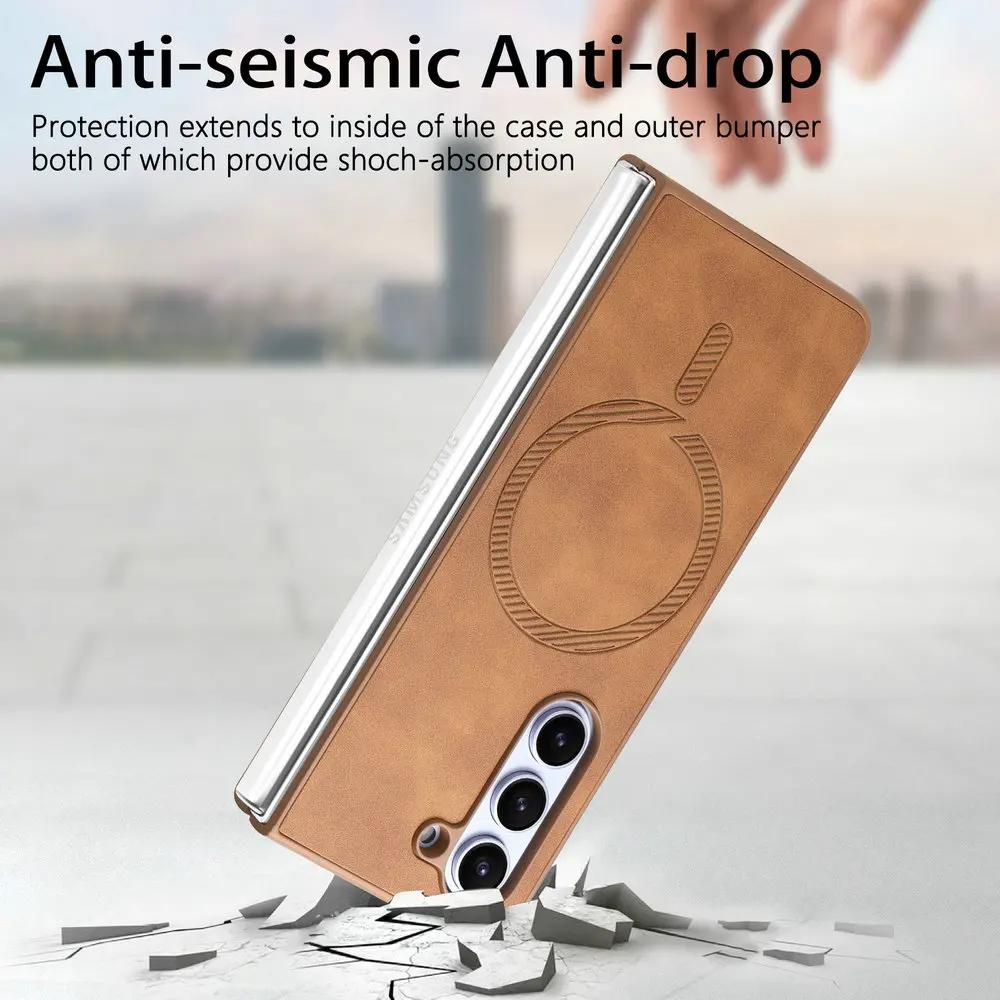 Luxury Busines Sle Leather Magnetic Magsafe Phone Case for Samsung Galaxy Z Fold 7 6 5 4 Coque Shockproof Protection Back Cover