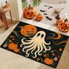2D FLAT Halloween Floating Jack-o'-Lantern Bat Moon Flower Vine Doormat, Non-Slip Durable Flannel Mat with 1.02 Cm Sponge Thickness, Machine Washable,