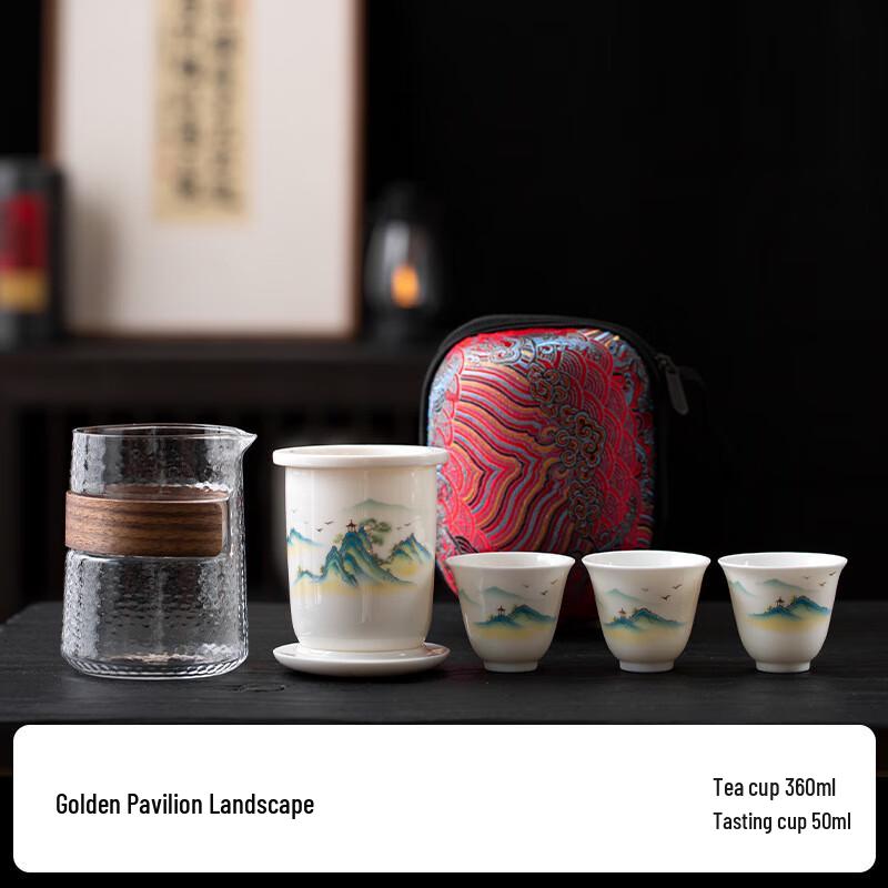 

Jun Seventeen CH Mutton-Fat White Porcelain Travel Tea Set One Pot Three Cups