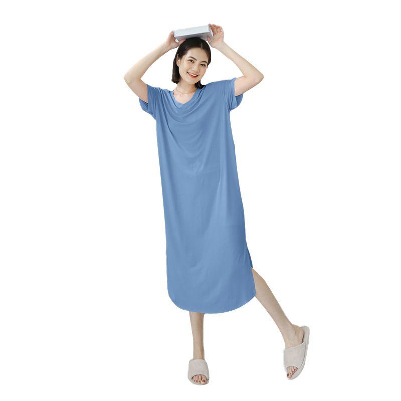 Modal Loose Nightdress Women's Summer Home Thin Casual Dress Ice Silk plus Size Slim Looking Short Sleeve Dress
