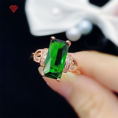New Fashion Temperament Rectangle Shape Green Opening Rings For Women Zircon Engagement Party Fine Simple Jewelry Gift