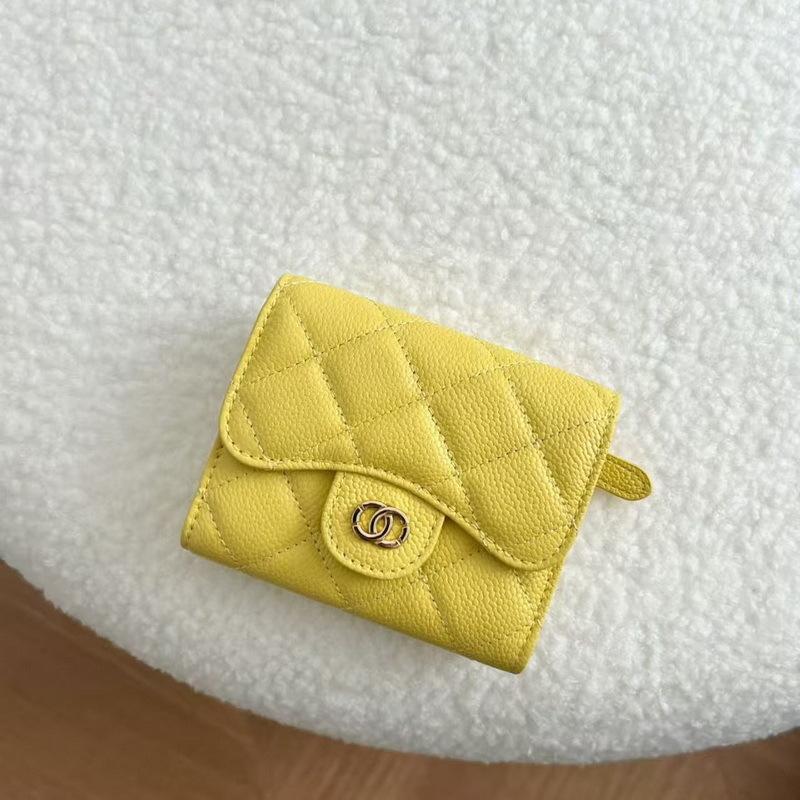 2026 New Caviar Patterned Cowhide Long Three Fold Wallet Hand-held Bag Chain Strap Crossbody Genuine Leather Women's
