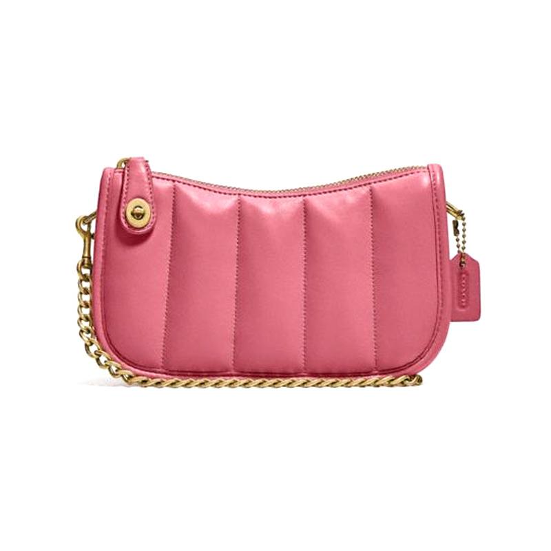

COACH Swinger 20 Quilted Chain Sheepskin Leather Underarm Bag Shoulder Bag Mahjong Bag Handbag Small Women Strawberry Red червоний