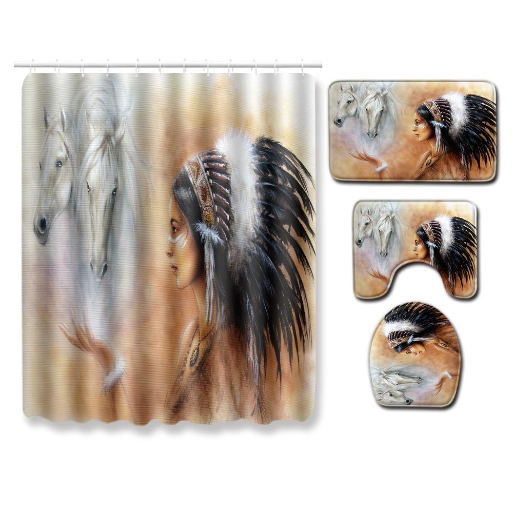 Abstract Art Bathroom Non-Slip And Anti-Mildew Floor Mat Shower Curtain Combination Carpet Couple Human Body