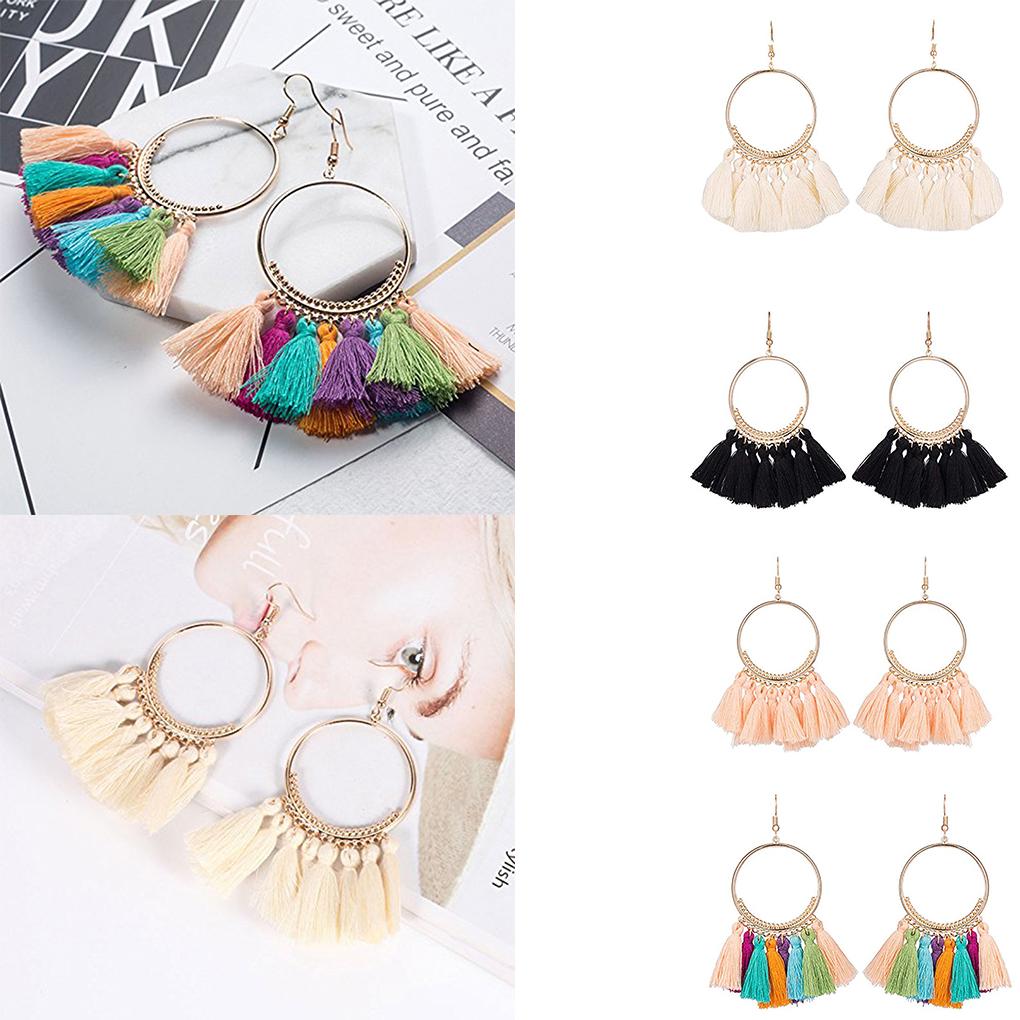 Colorful Round Hoop Allergy Free Earring Bohemia Style Colorful Thread Tassel Pendants Earring