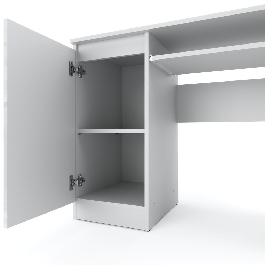 Gaming-Computertisch für die Schule, Weiß Hochglanz, 90 CM, mit 2 Regalen