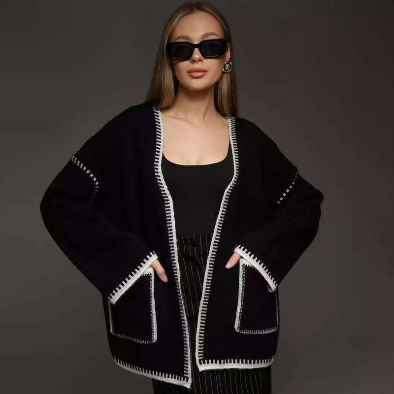

Fashion New Arrival Fashion All-Match Loose Knitting Shoelace Sweater Cardigan Coat Knitted Sweater Coat Black L