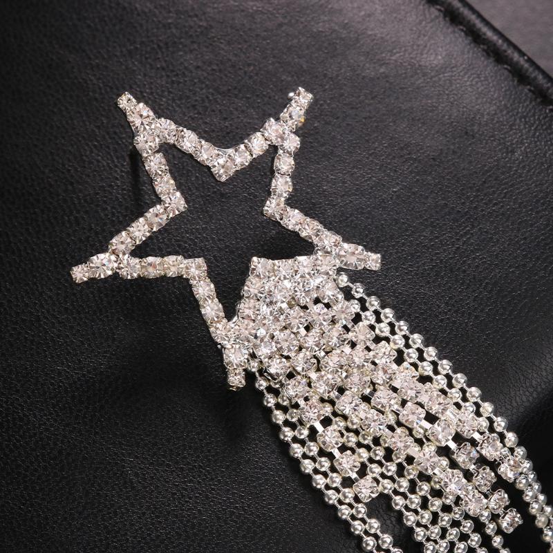 1 Pair Star Long Tassel Earrings for Women Girls Rhinestone Crystal Set Ladies Tassel Star Earrings Dangling Waterfall Beaded Gifts Party Prom Wedding