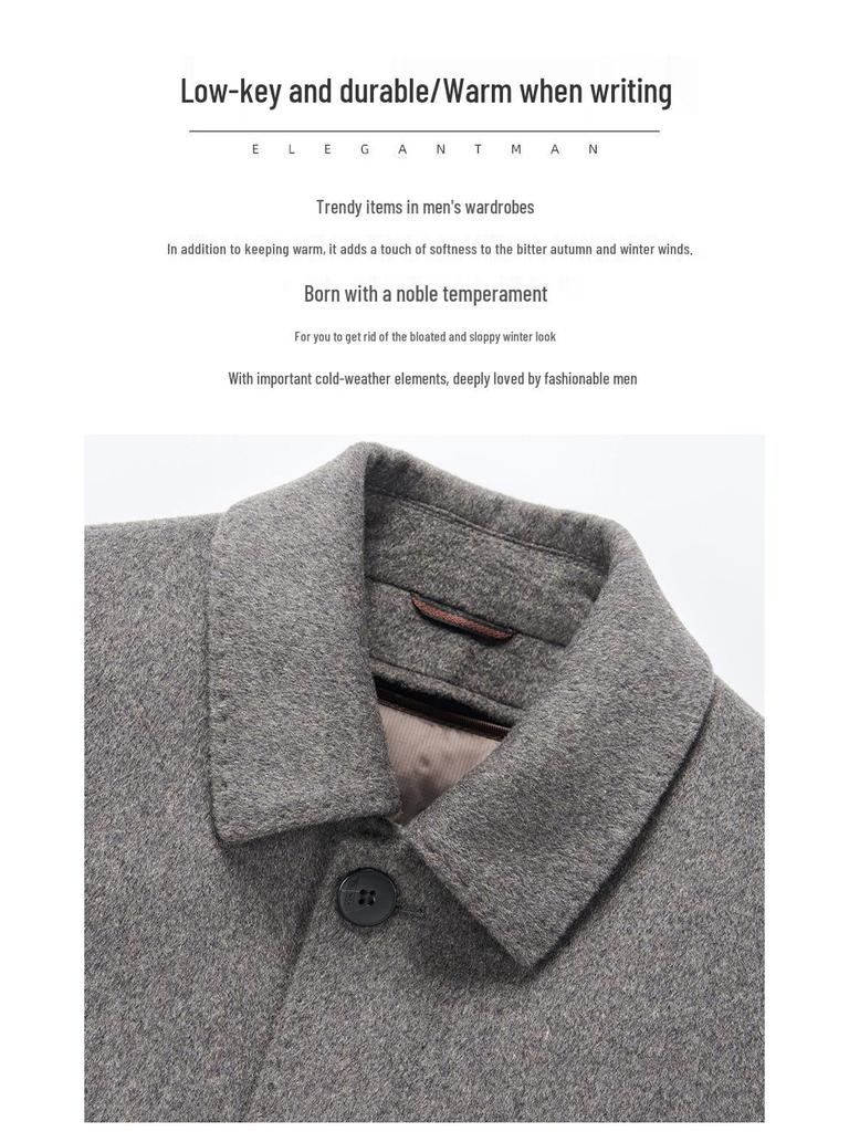 Men's Winter Woolen Overcoat with Detachable Down Liner, Double-Faced Wool, Regular Lapel for Middle-Aged Men.
