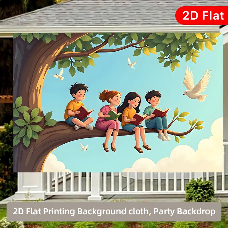 2D Plane Tree Reading Indoor and Outdoor Party Banner Suitable for Birthday Wedding Ball Party Polyester