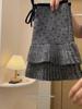 Plus Size A-line Polka Dot Wool Pleated Skirt - High Waist, Slimming, Spring/Autumn Wear