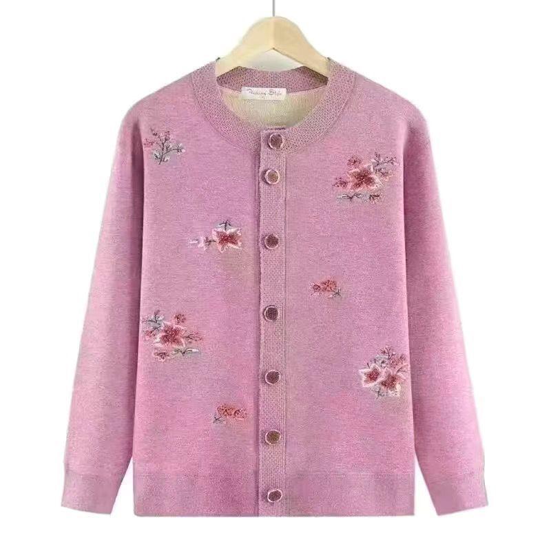 Cardigan Sweater Jacket Velvet Old Lady Autumn Clothes Mother Two-piece Set Elderly Winter Wear Warm Clothes Set