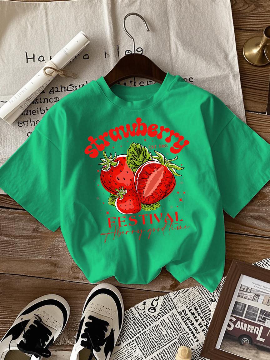 

Клубничный фестиваль Ягодное веселье Принт Женские футболки Хип-хоп Летняя футболка Повседневная Одежда оверсайз На все случаи жизни Хлопковый топ 4XL