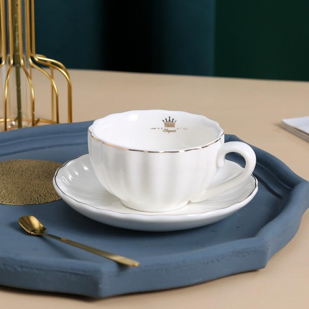 Light Luxury Coffee Cup Spoon Plate Set Gold Trim Tea Cups Afternoon Tea Set  Gift Giving