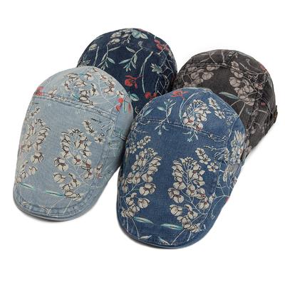 Baret s potiskem praného denimu dámský kšiltový dopředu klobouk pánský retro ležérní malířský klobouk