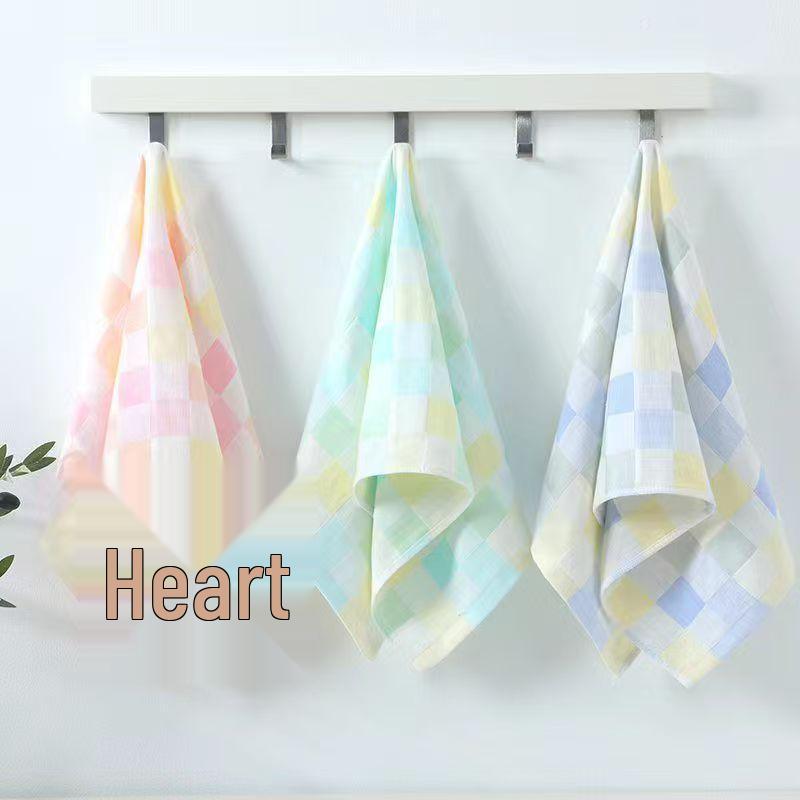 Quick-Dry Double-Layer Cotton Face Towel - Absorbent & Lint-Free Checkered Towel Green