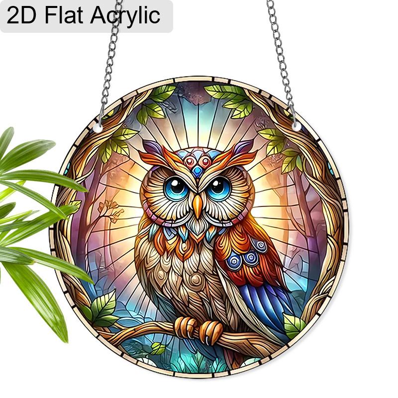 

Acrylic Mystical Forest Owl Stained Glass Style Suncatcher, 2D Flat Acrylic Window Hanging Ornament for Fantasy & Nature Lover Gifts 20cm/7.87Inch