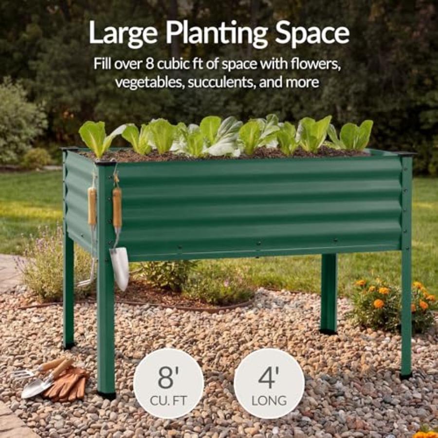 48x24x30in Galvanized Raised Garden Bed Metal Elevated Planter Box Dark Green Vegetable Garden for Backyard Patio Balcony
