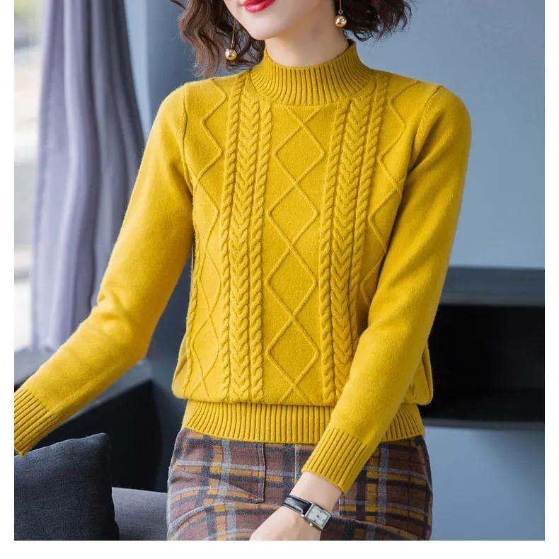 Herfst Winter Nieuwe Pullover Trui Dames Losse Koreaanse Mock Neck Dik Gebreide Top Dames Lente Truien