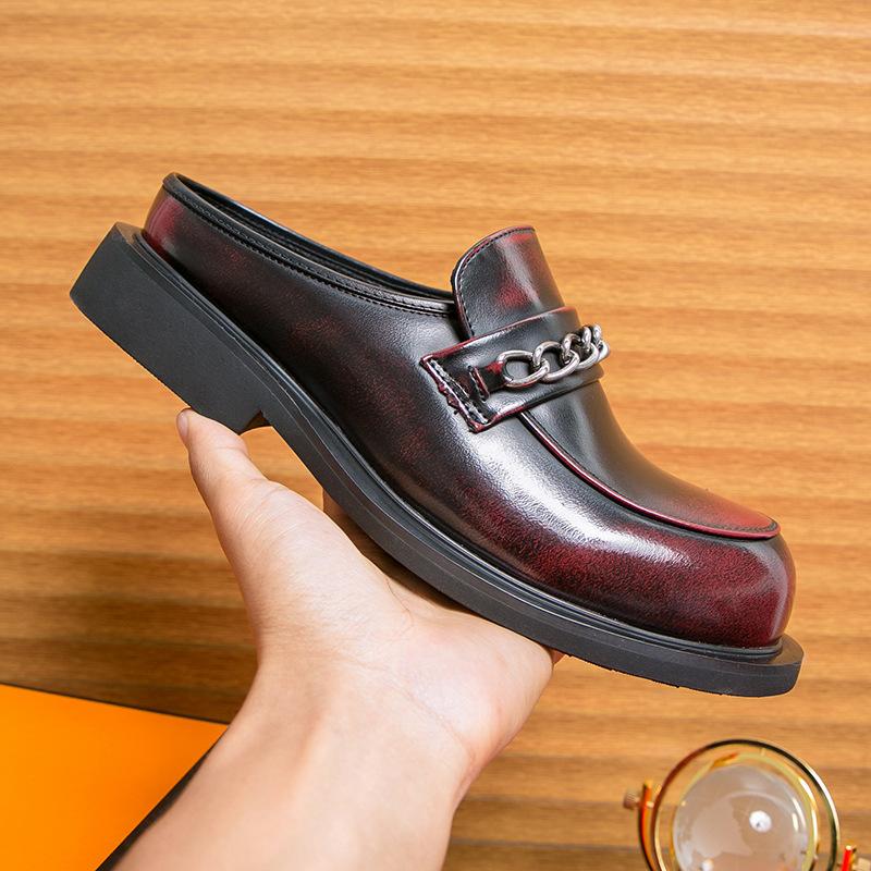 

2025 лето новые полузакрытые маленькие кожаные туфли большого размера модные туфли для платья повседневные туфли внешнеторговая деловая обувь 46 красный