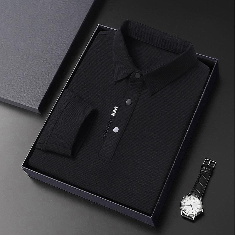 Autunno Nuovo T-Shirt Lunga da Uomo Polo con Risvolto Gioventù Business Slim Tinta Unita Manica Lunga Abbigliamento da Uomo