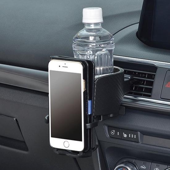 SEIWA Smartphone Air Conditioner Drink Holder Metal Black W922