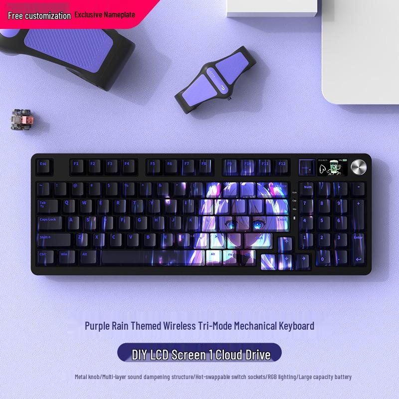 Wireless Bluetooth Mechanical Keyboard - 98-Key, Blue Switch, Silent for Gaming/Esports, High-Design for Girls/Office Use.