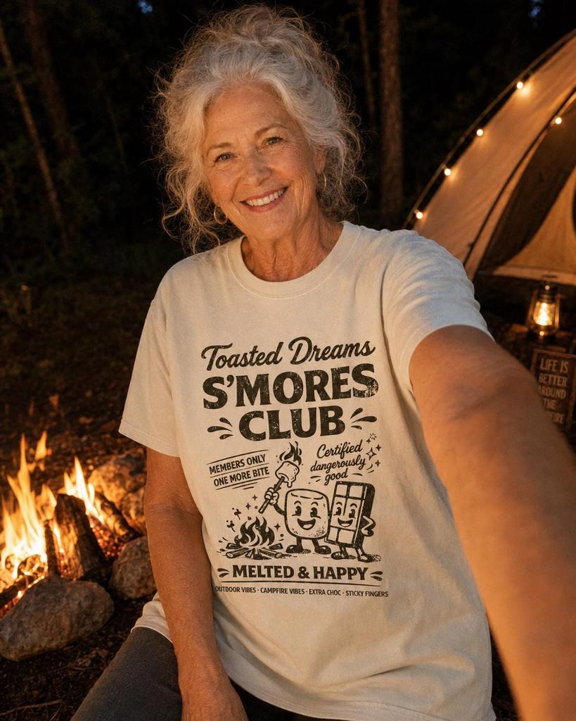Comfort Colors Toasted Dreams Smores Club Shirt, Campfire Vibes Tee, Outdoor Vibes Graphic, Members Only One More Bite, Retro Camping Shirt