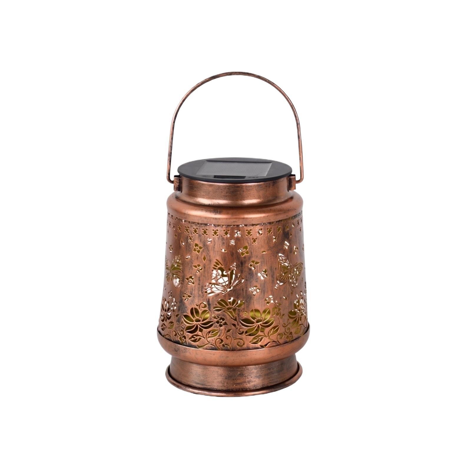 

Solar Powered Outdoor Lantern Metal Garden Light with Handle Decorative Cutout Pattern for Patio Yard Pathway Lighting one size