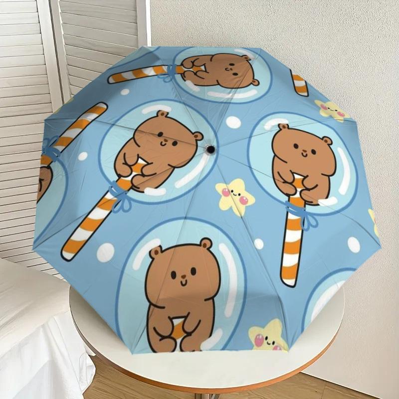1pc Bear Lollipop Automatic Folding Umbrella - Compact 8-Rib Design,Perfect Gift for Friends & Family yy250926053