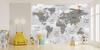 Children's photo wallpaper world map in gray color, airplane animals DWK292 300x200