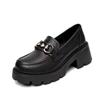 Small Loafers, Women's Spring and Autumn Thick Heels, Small Leather Shoes, Soft Soles, One Pedal, Foreign Style, Black Heightened Platform Shoes