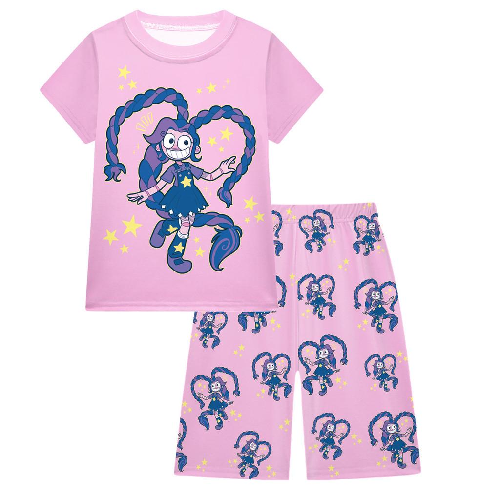 

19771 Kids Girls Lily Lovebraids Printed Short Sleeves Top Shorts Clothes Sets 110cm рожевий