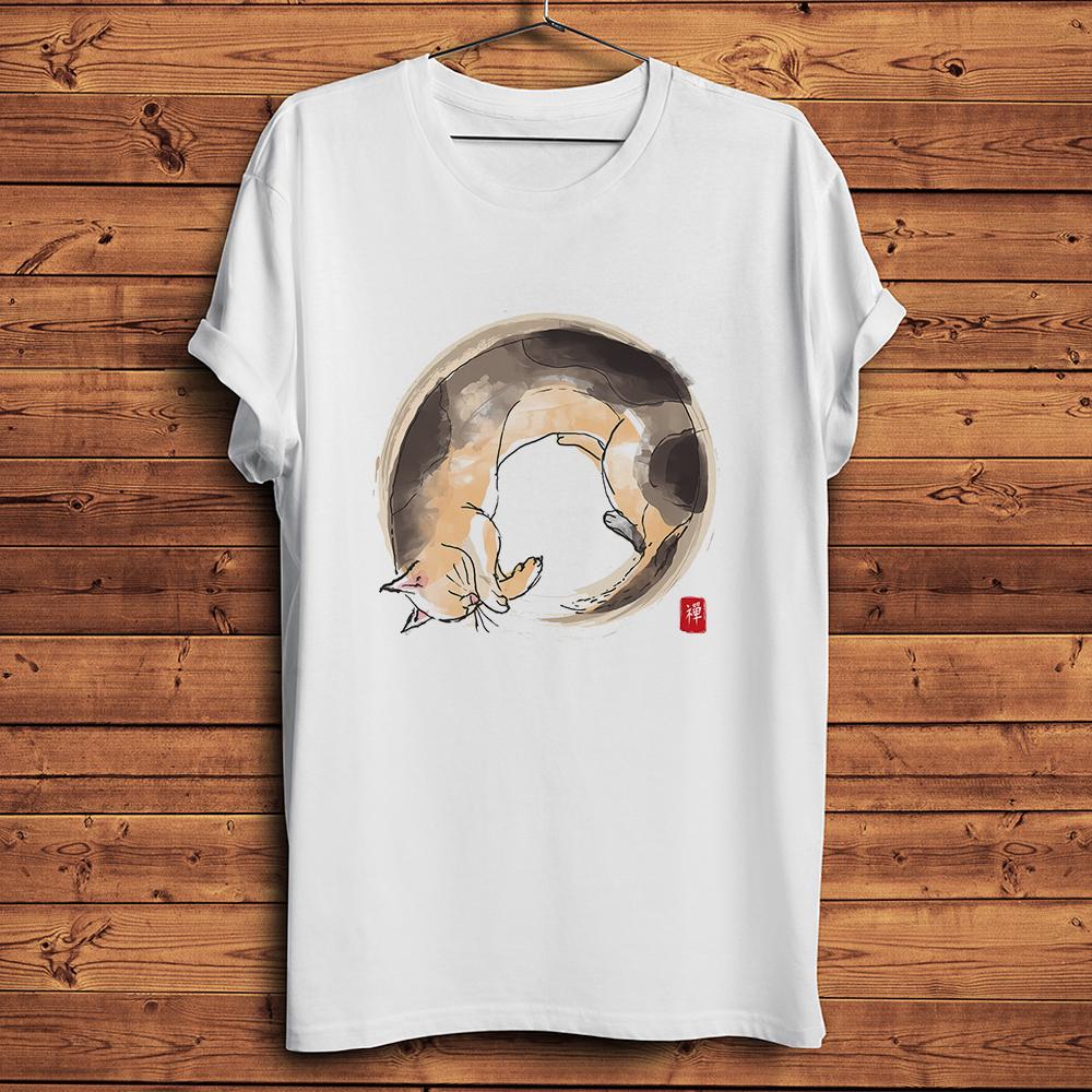 Cat Sleeping Zen Funny Chill Style Tshirt White Casual Short Sleeve Unisex TShirt StreetwearBreathable Nocracking Printing S