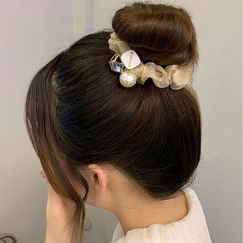 Luxury Pearl Organza Hair Band with Rhinestones