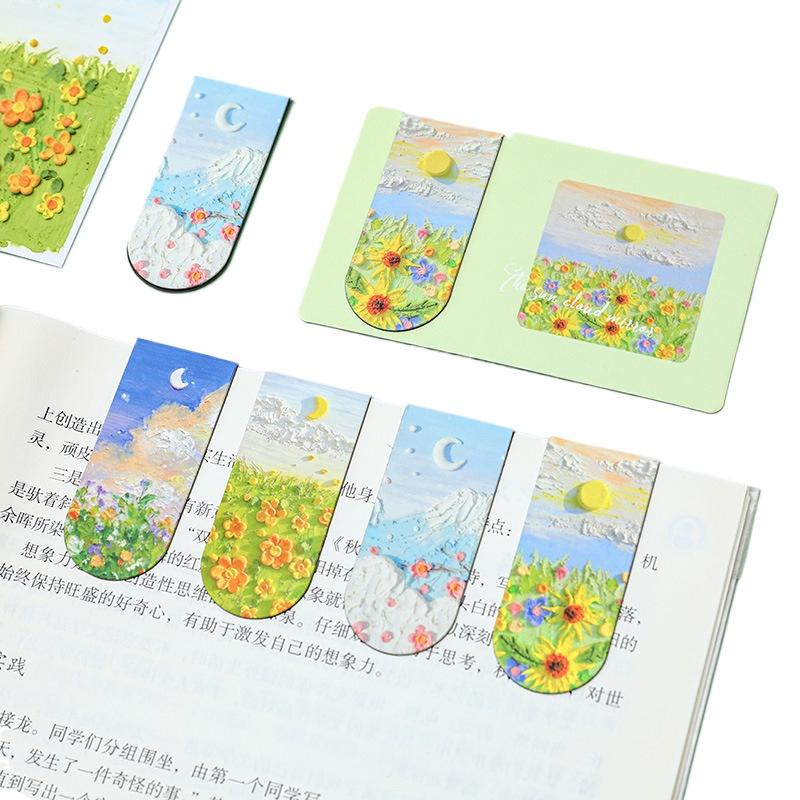 Oil Painting Magnetic Bookmarks Student Notes Classification Clips Exquisite Double Sided Paper Learning Reading Small Gifts