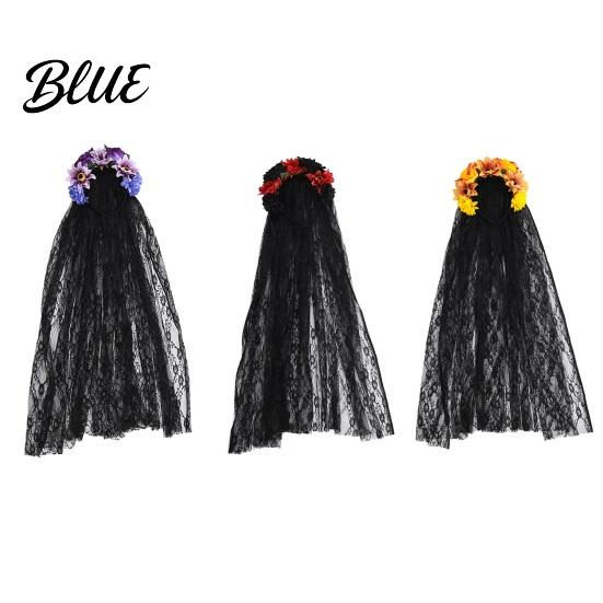 Lace Hairband Gothic Style Hair Hoop Hollow See-Through Headband with Simulated Flowers And Women Accessory Black Veil Halloween Day of The