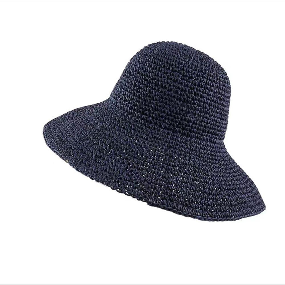 Anti-UV Beach Sun Hat Solid Color Summer Bucket Hat Fisherman Hat Crochet Straw Hat  Outdoor