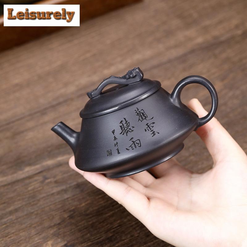 170ml Boutique Yixing fialová hliněná čajová konvice Ručně vyráběná vyřezávaná konvička Raw Ore Černé bahenní čajové konvice s filtrem Zisha čajová sada dárek