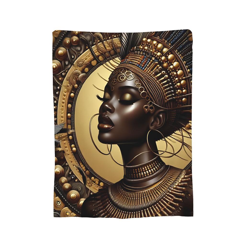 Tribal Artwork African Art Black And Gold Flannel Throw Blanket Blanket for Sofa Bedroom Warm Bed Rug,