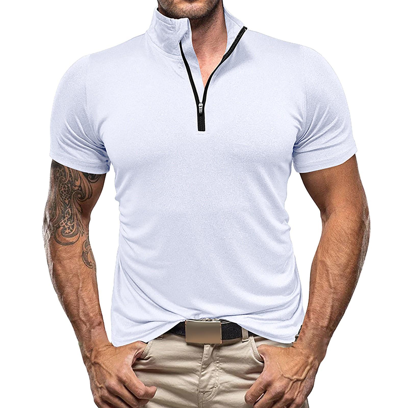 

Мужские повседневные деловые однотонные рубашки с воротником-стойкой Мужские рубашки на молнии с принтом M белый