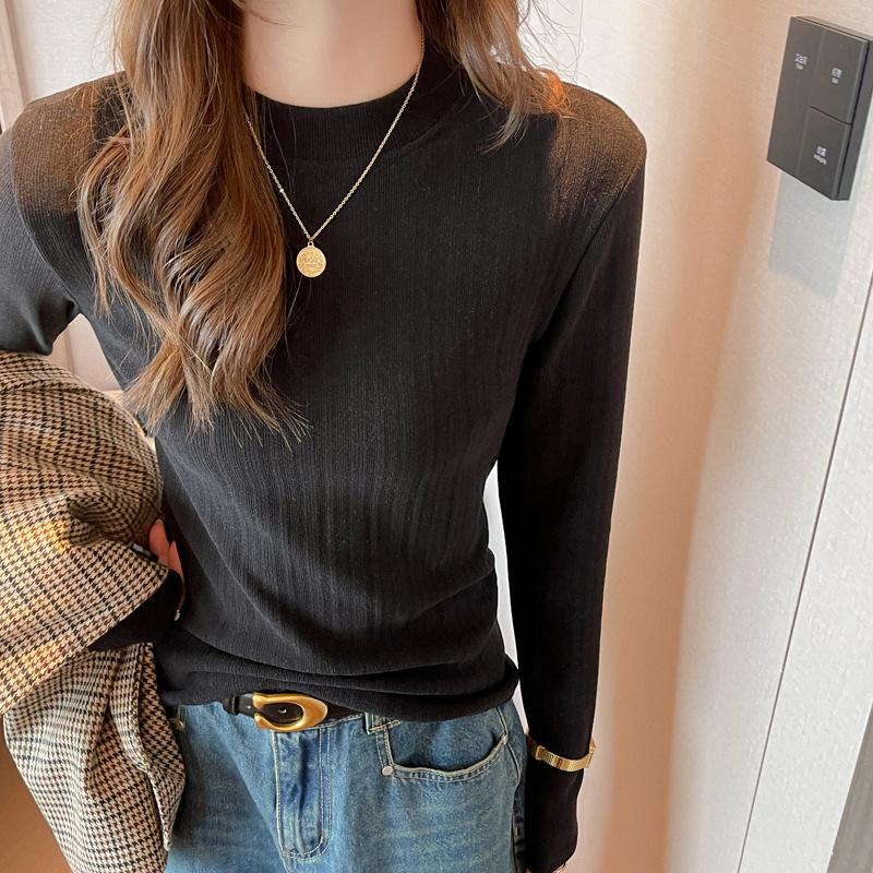 

Women s Fleece Brushed Small Stand Collar Regular Shoulder Inner Wear Base Layer Top in Autumn and Winter Can be Worn as Outer Wear High End T Shirt 2XL